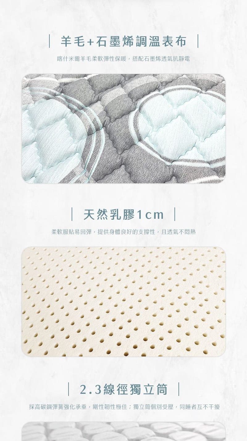 S307-羊毛石墨烯獨立筒床墊 商品說明